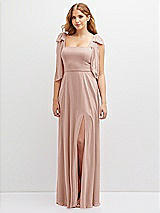 Front View Thumbnail - Toasted Sugar Bow Shoulder Square Neck Chiffon Maxi Dress