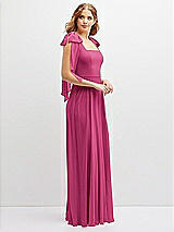 Side View Thumbnail - Tea Rose Bow Shoulder Square Neck Chiffon Maxi Dress