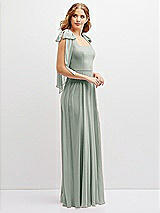 Side View Thumbnail - Willow Green Bow Shoulder Square Neck Chiffon Maxi Dress