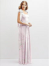 Side View Thumbnail - Watercolor Print Bow Shoulder Square Neck Chiffon Maxi Dress