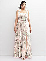 Front View Thumbnail - Blush Garden Chiffon Convertible Maxi Dress with Multi-Way Tie Straps