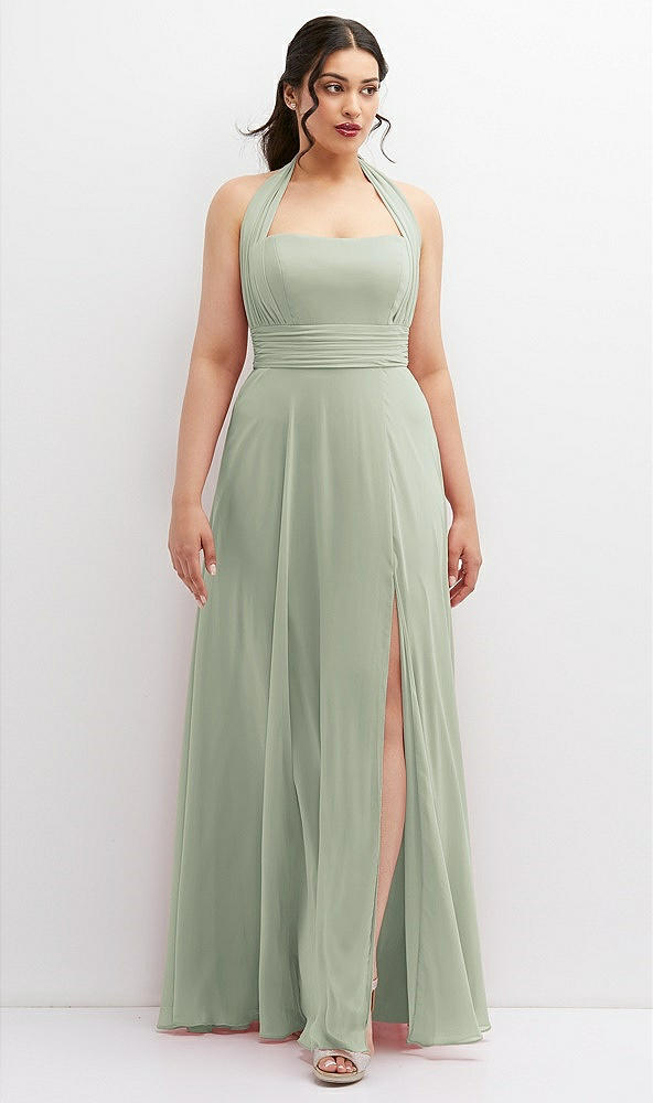 Front View - Celadon Chiffon Convertible Maxi Dress with Multi-Way Tie Straps