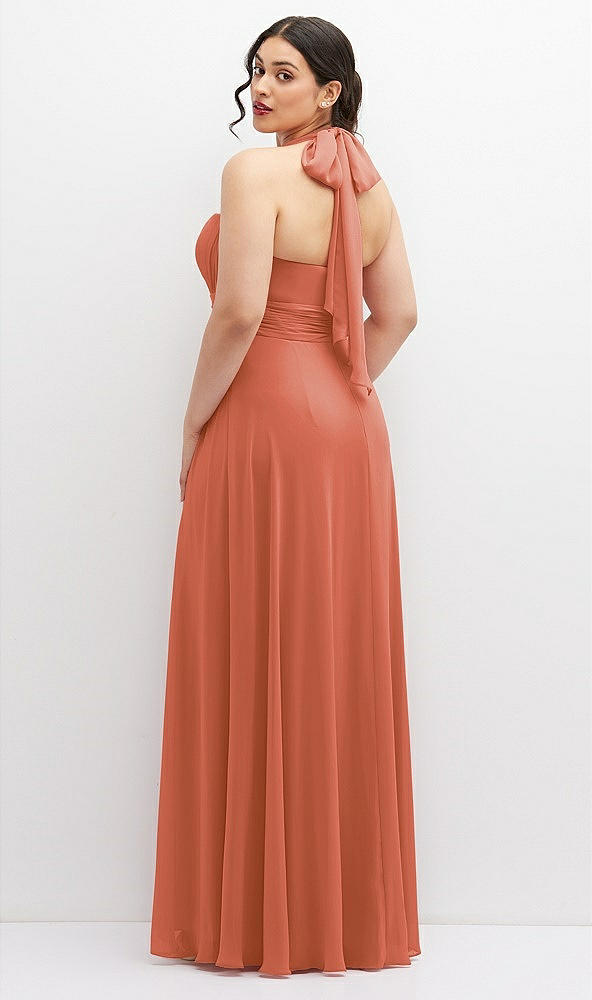 Back View - Terracotta Copper Chiffon Convertible Maxi Dress with Multi-Way Tie Straps