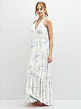 Side View Thumbnail - Bleu Garden Chiffon Halter High-Low Dress with Deep Ruffle Hem