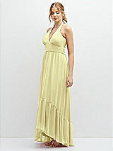 Side View Thumbnail - Butter Yellow Chiffon Halter High-Low Dress with Deep Ruffle Hem