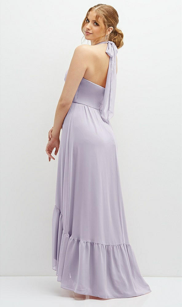 Back View - Moondance Chiffon Halter High-Low Dress with Deep Ruffle Hem