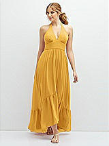 Front View Thumbnail - NYC Yellow Chiffon Halter High-Low Dress with Deep Ruffle Hem