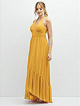 Side View Thumbnail - NYC Yellow Chiffon Halter High-Low Dress with Deep Ruffle Hem