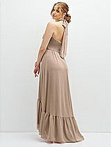 Rear View Thumbnail - Topaz Chiffon Halter High-Low Dress with Deep Ruffle Hem