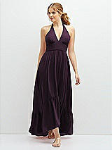 Front View Thumbnail - Aubergine Chiffon Halter High-Low Dress with Deep Ruffle Hem