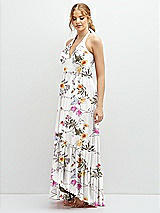 Side View Thumbnail - Butterfly Botanica Ivory Chiffon Halter High-Low Dress with Deep Ruffle Hem