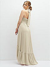 Rear View Thumbnail - Champagne Chiffon Halter High-Low Dress with Deep Ruffle Hem