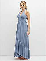 Side View Thumbnail - Cloudy Chiffon Halter High-Low Dress with Deep Ruffle Hem