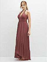 Side View Thumbnail - English Rose Chiffon Halter High-Low Dress with Deep Ruffle Hem