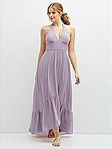 Front View Thumbnail - Lilac Haze Chiffon Halter High-Low Dress with Deep Ruffle Hem