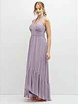 Side View Thumbnail - Lilac Haze Chiffon Halter High-Low Dress with Deep Ruffle Hem