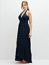 Side View Thumbnail - Midnight Navy Chiffon Halter High-Low Dress with Deep Ruffle Hem