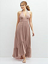 Front View Thumbnail - Neu Nude Chiffon Halter High-Low Dress with Deep Ruffle Hem