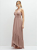 Side View Thumbnail - Neu Nude Chiffon Halter High-Low Dress with Deep Ruffle Hem