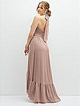 Rear View Thumbnail - Neu Nude Chiffon Halter High-Low Dress with Deep Ruffle Hem