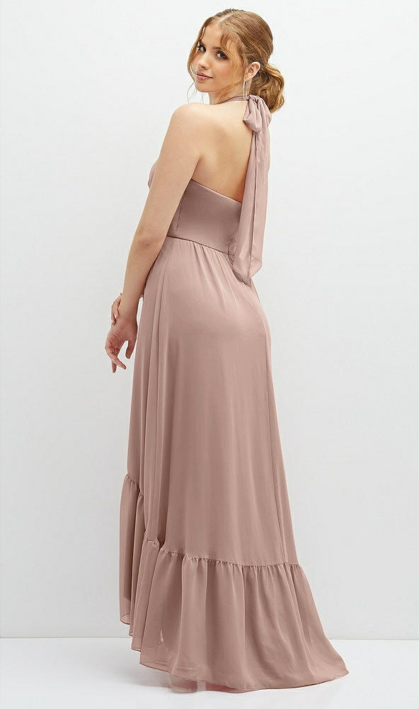 Back View - Neu Nude Chiffon Halter High-Low Dress with Deep Ruffle Hem