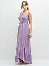 Side View Thumbnail - Pale Purple Chiffon Halter High-Low Dress with Deep Ruffle Hem