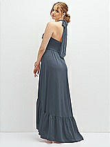 Rear View Thumbnail - Silverstone Chiffon Halter High-Low Dress with Deep Ruffle Hem