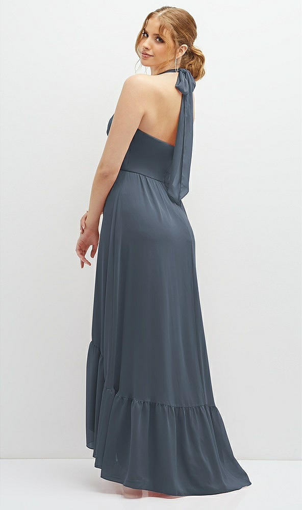 Back View - Silverstone Chiffon Halter High-Low Dress with Deep Ruffle Hem