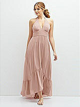 Front View Thumbnail - Toasted Sugar Chiffon Halter High-Low Dress with Deep Ruffle Hem