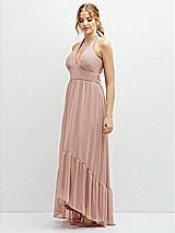 Side View Thumbnail - Toasted Sugar Chiffon Halter High-Low Dress with Deep Ruffle Hem