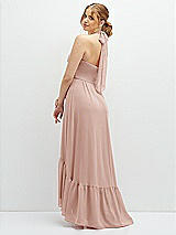 Rear View Thumbnail - Toasted Sugar Chiffon Halter High-Low Dress with Deep Ruffle Hem