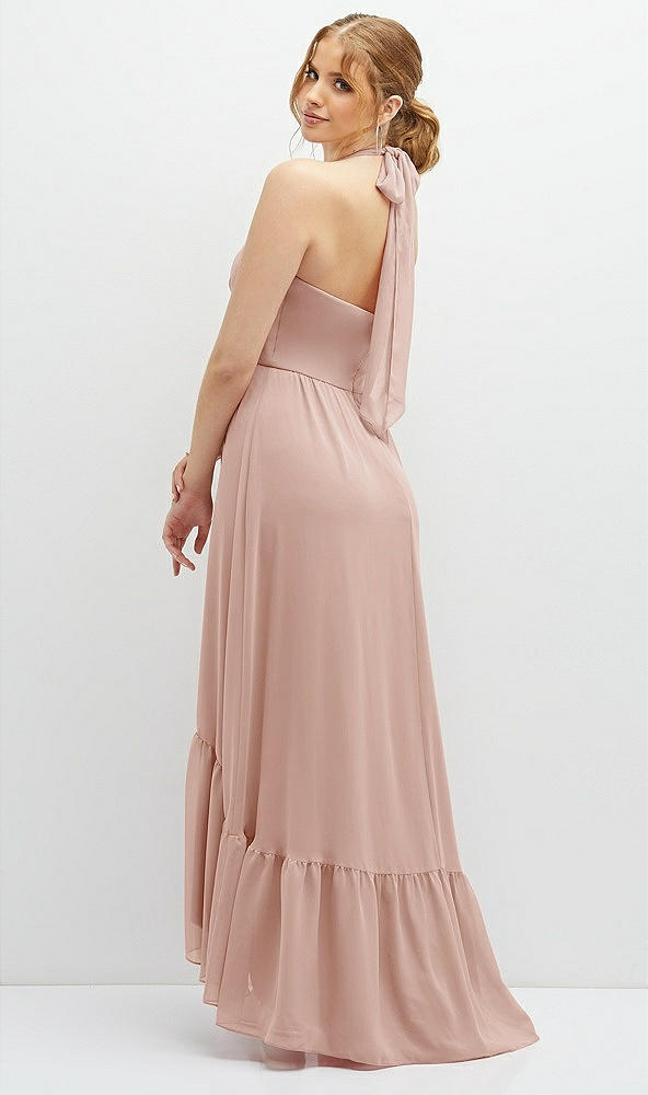 Back View - Toasted Sugar Chiffon Halter High-Low Dress with Deep Ruffle Hem