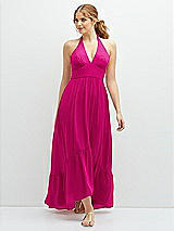 Front View Thumbnail - Think Pink Chiffon Halter High-Low Dress with Deep Ruffle Hem