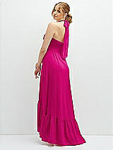 Rear View Thumbnail - Think Pink Chiffon Halter High-Low Dress with Deep Ruffle Hem