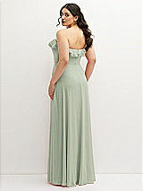 Rear View Thumbnail - Celadon Tiered Ruffle Neck Strapless Maxi Dress with Front Slit