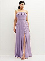 Front View Thumbnail - Pale Purple Tiered Ruffle Neck Strapless Maxi Dress with Front Slit