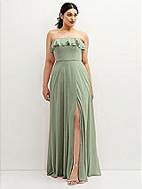 Front View Thumbnail - Sage Tiered Ruffle Neck Strapless Maxi Dress with Front Slit