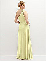 Rear View Thumbnail - Butter Yellow Handworked Flower Trimmed One-Shoulder Chiffon Maxi Dress