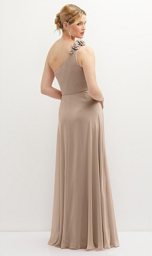 Back View - Topaz Handworked Flower Trimmed One-Shoulder Chiffon Maxi Dress