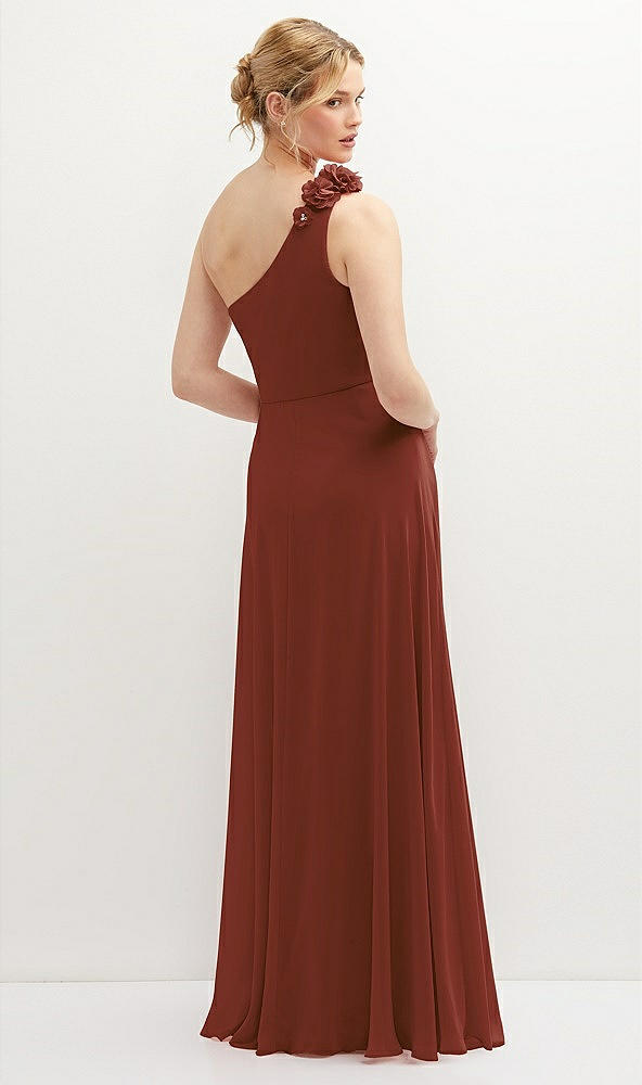 Back View - Auburn Moon Handworked Flower Trimmed One-Shoulder Chiffon Maxi Dress