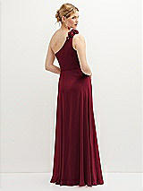 Rear View Thumbnail - Burgundy Handworked Flower Trimmed One-Shoulder Chiffon Maxi Dress