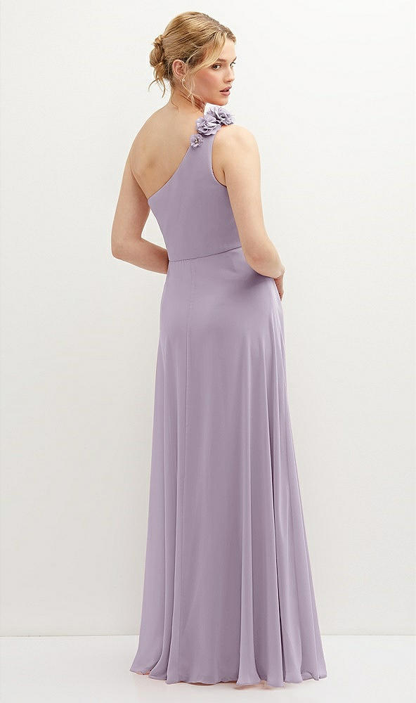 Back View - Lilac Haze Handworked Flower Trimmed One-Shoulder Chiffon Maxi Dress