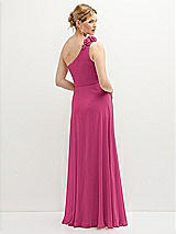 Rear View Thumbnail - Tea Rose Handworked Flower Trimmed One-Shoulder Chiffon Maxi Dress