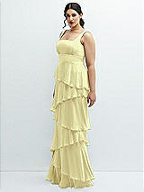 Side View Thumbnail - Butter Yellow Asymmetrical Tiered Ruffle Chiffon Maxi Dress with Square Neckline