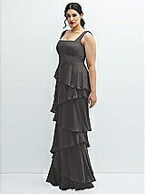 Side View Thumbnail - Caviar Gray Asymmetrical Tiered Ruffle Chiffon Maxi Dress with Square Neckline