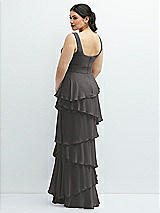 Rear View Thumbnail - Caviar Gray Asymmetrical Tiered Ruffle Chiffon Maxi Dress with Square Neckline