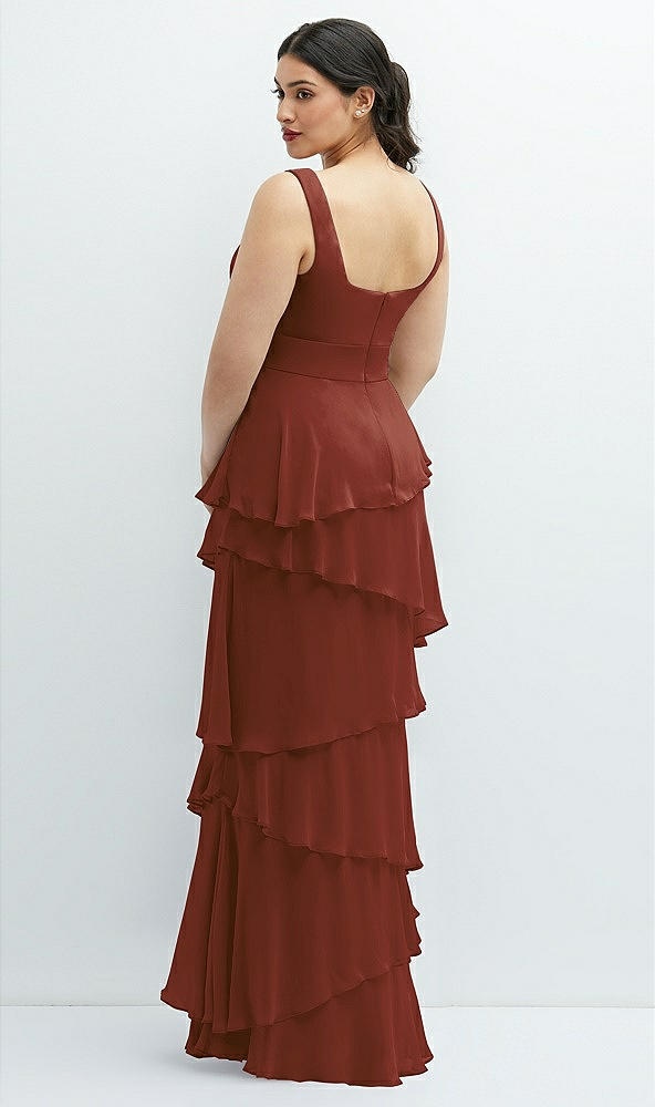 Back View - Auburn Moon Asymmetrical Tiered Ruffle Chiffon Maxi Dress with Square Neckline