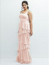 Side View Thumbnail - Blush Asymmetrical Tiered Ruffle Chiffon Maxi Dress with Square Neckline