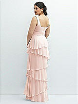 Rear View Thumbnail - Blush Asymmetrical Tiered Ruffle Chiffon Maxi Dress with Square Neckline