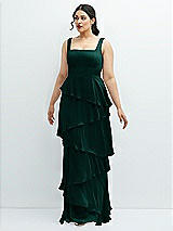 Front View Thumbnail - Evergreen Asymmetrical Tiered Ruffle Chiffon Maxi Dress with Square Neckline